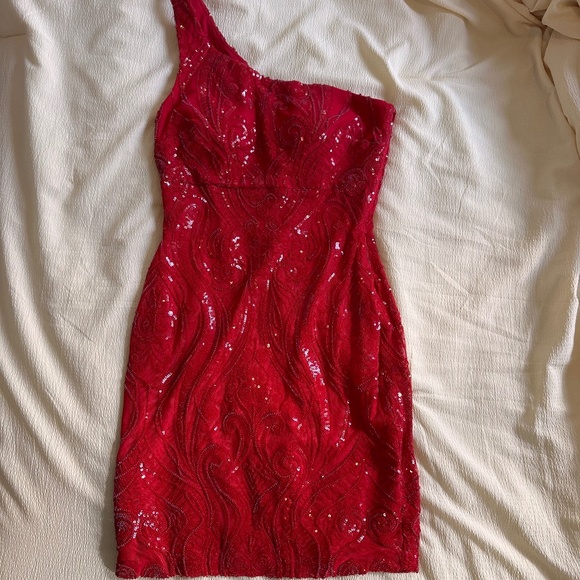 Juniors red sequin one shoulder formal dress size 5/6 - Picture 2 of 6